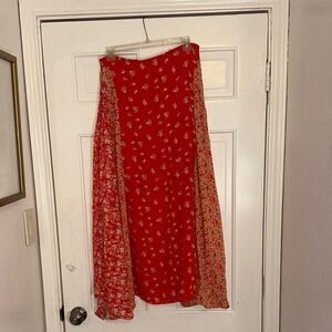 FP Movement by Free People Red Floral Mixed-Panel Maxi Skirt